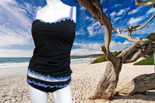 Nwt PROFILE BY GOTTEX tricolore BLACK green purple 32D TANKINI BATHING SUIT - 8