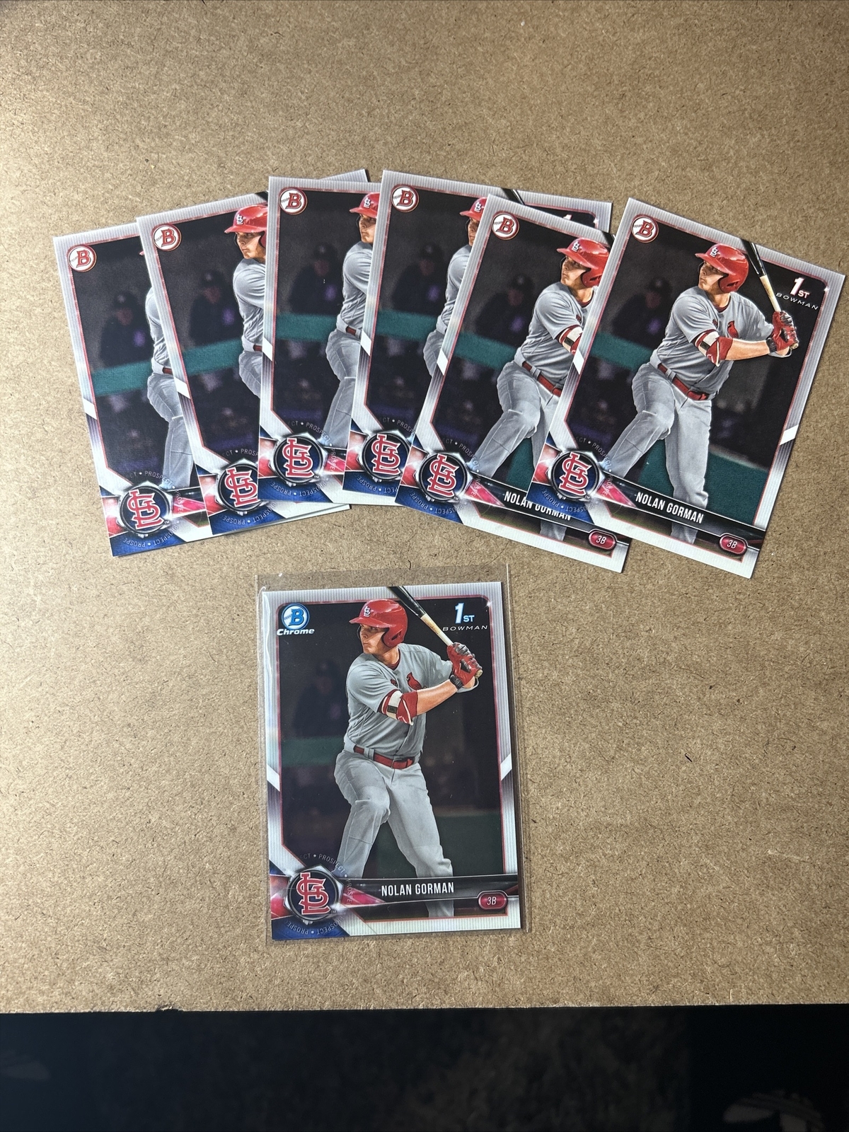 Nolan Gorman 2018 Bowman Chrome Draft 1st Prospect #BDC-117 CARDINALS + 6 Paper