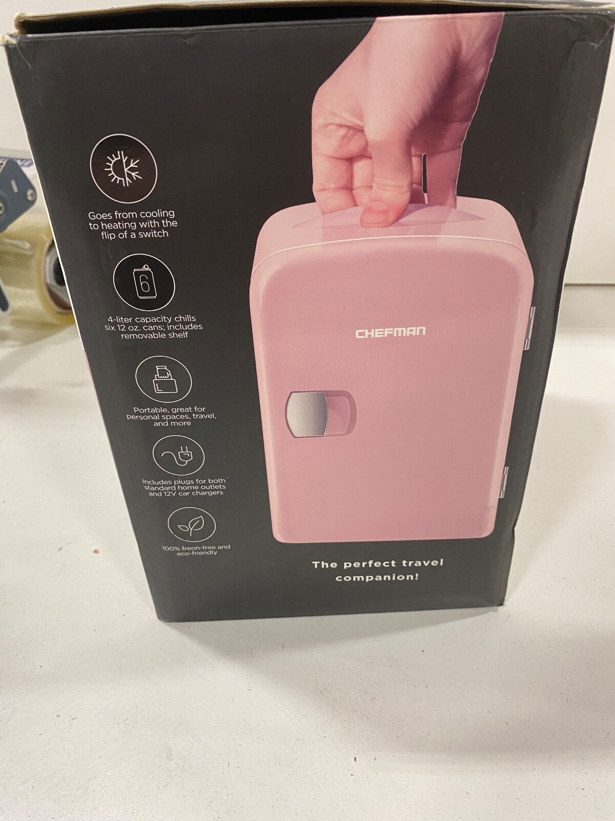 Chefman Portable Pink Personal Fridge Cools  or Heats for Snacks or 6 12oz Cans