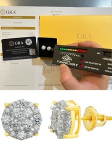 Authentic Real Gold Plated MOISSANITE Iced Hip Hop Earrings Cluster Studs Passes Tester