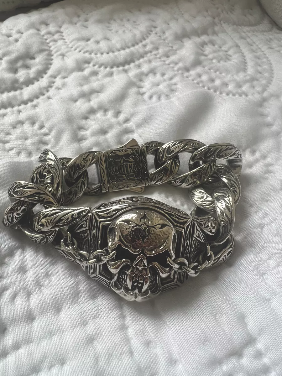 Scott Kay Chained Fanged Skull Unkaged Bracelet Sz 8.25 eBay