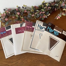 5 Hanes Vintage Silk Reflections Sheer Textured Pantyhose Size CDE Jet Black NEW