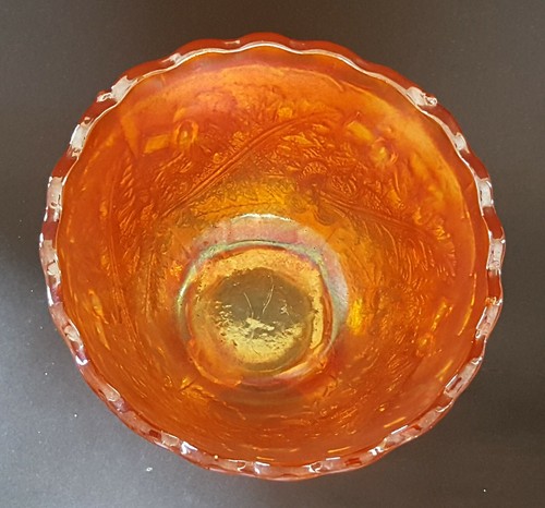 Carnival orange iridescent glass vintage Art Deco antique footed bowl dish A - Picture 3 of 6