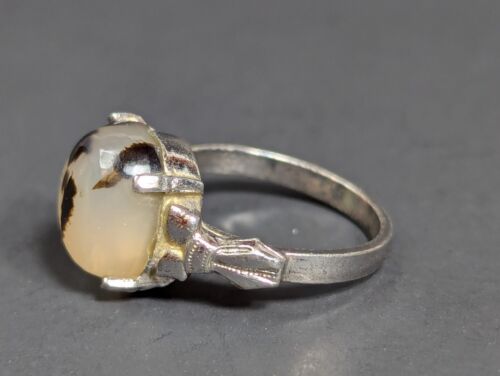 Vintage Clark and Coombs Sterling Silver Moss Agate Ring Size 3.25 - Picture 3 of 21