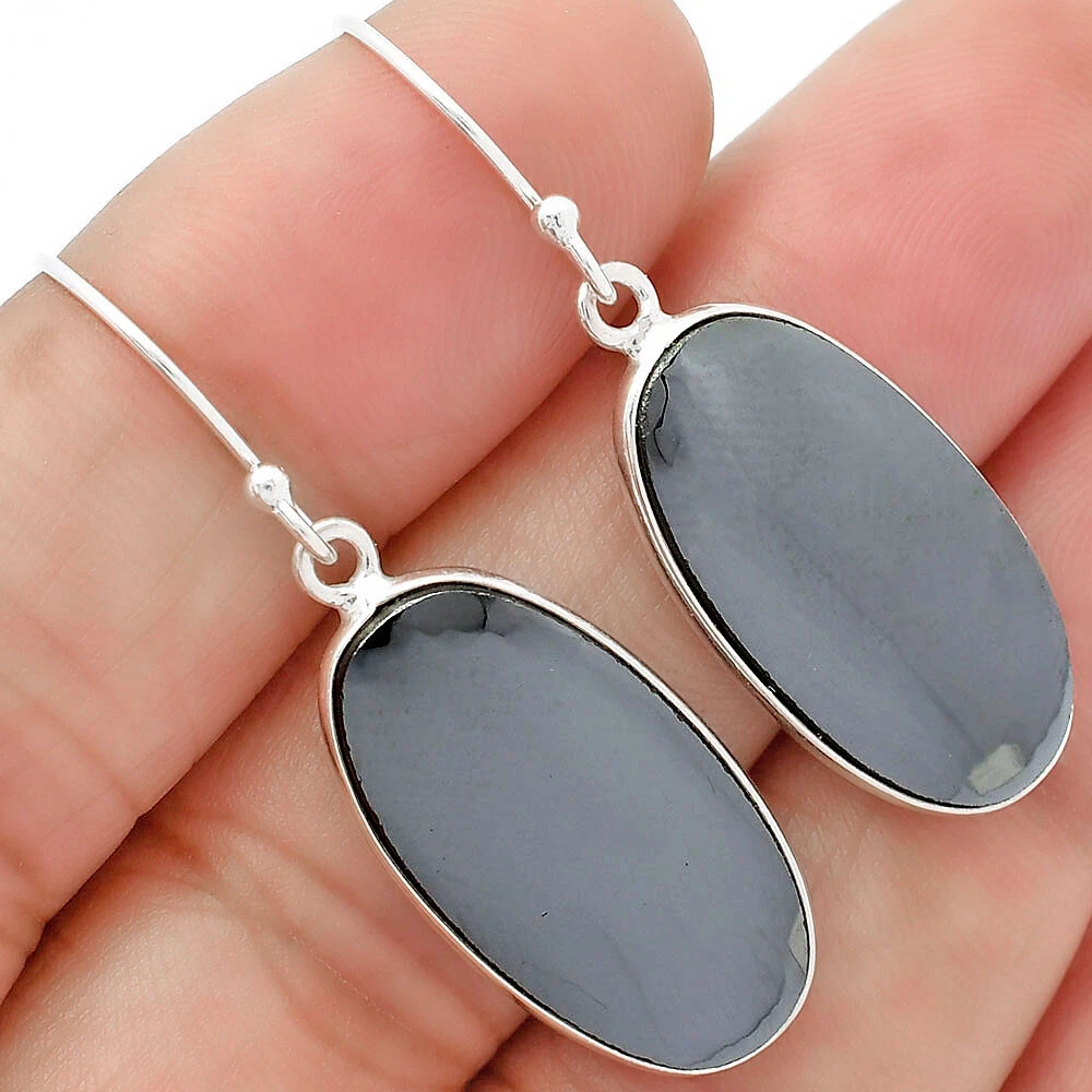 Natural Gunmetal 925 Sterling Silver Earrings Jewelry E 1001