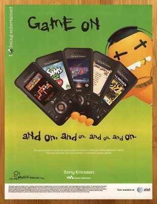 2007 Sony Ericsson W580 Walkman Print Ad/Poster Sims 2 Ms Pac-Man Video Game Art