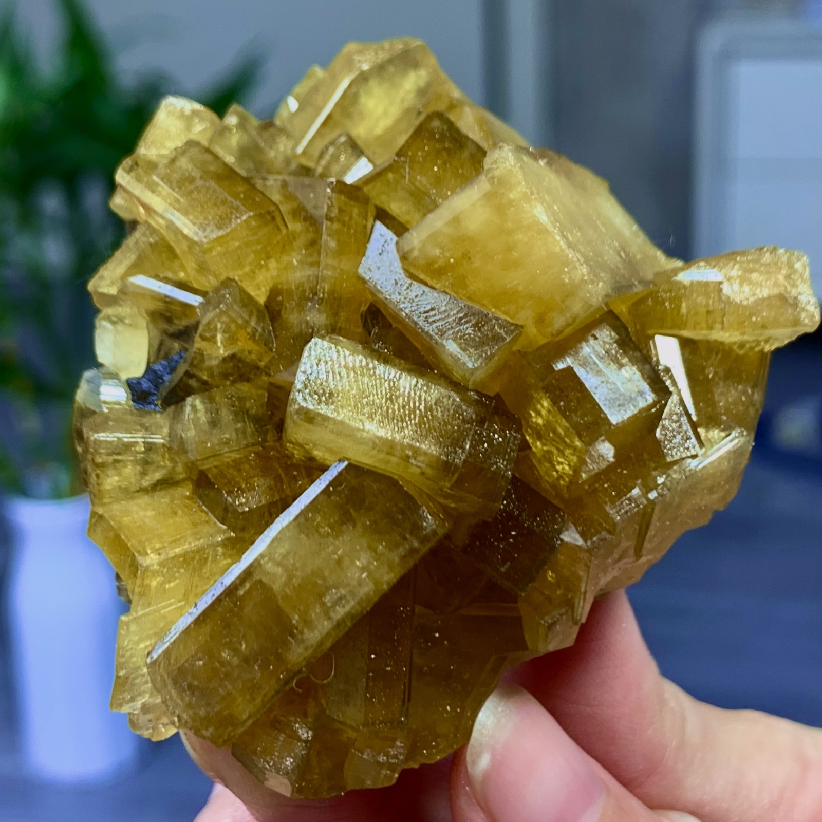 205G Shiny Golden Barite Crystal on Purple Fluorite Sphere