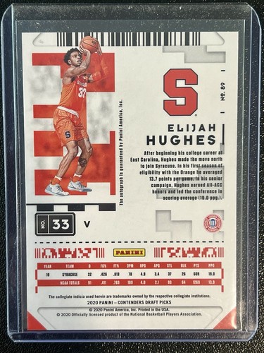 Elijah Hughes 2020 Contenders Draft Picks Ticket Rookie Auto Variation RC #89 - Picture 2 of 2