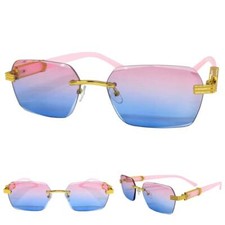 CLASSY Elegant Sophisticated Retro SUN GLASSES Rimless Gold Frame Pink Blue Lens