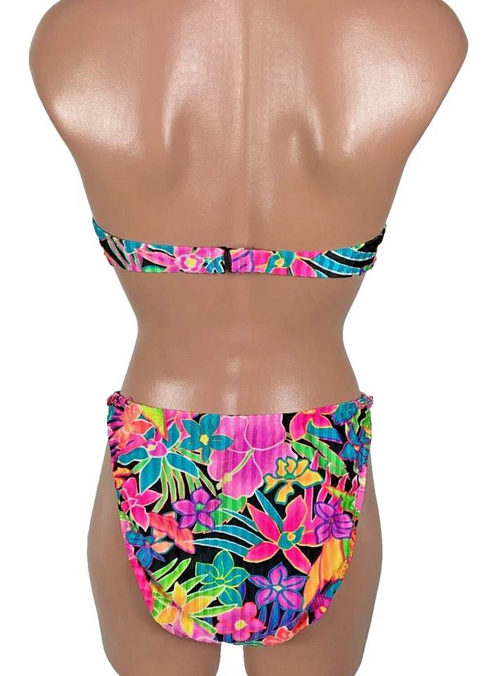 VTG Electric Beach Jantzen 2pc Bikini Swimsuit Underwire 80s 90s Neon Floral 14 - Image 2 of 4