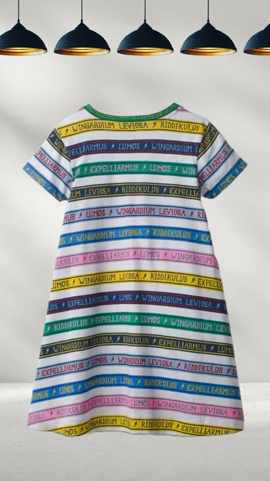 Ex Mini Boden Girl's Charms Class Jersey Dress in Mist Blue Spell Stripe Defect - Image 2 of 2