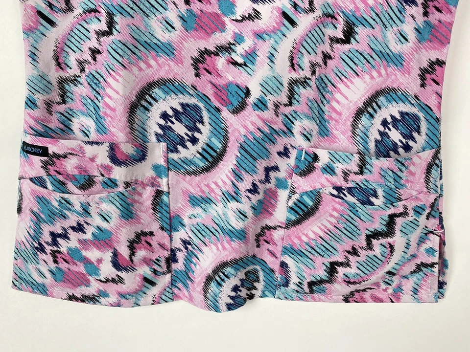 Jockey Scrub Top Women's Size S Pink Blue Pockets Cut Out 2289 Medical Nursing - Image 3 of 4