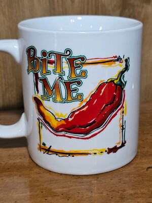 Chili Pepper Lovers!! Bite Me Red Hot Chili Pepper Ceramic Mug /Cup Polar USA