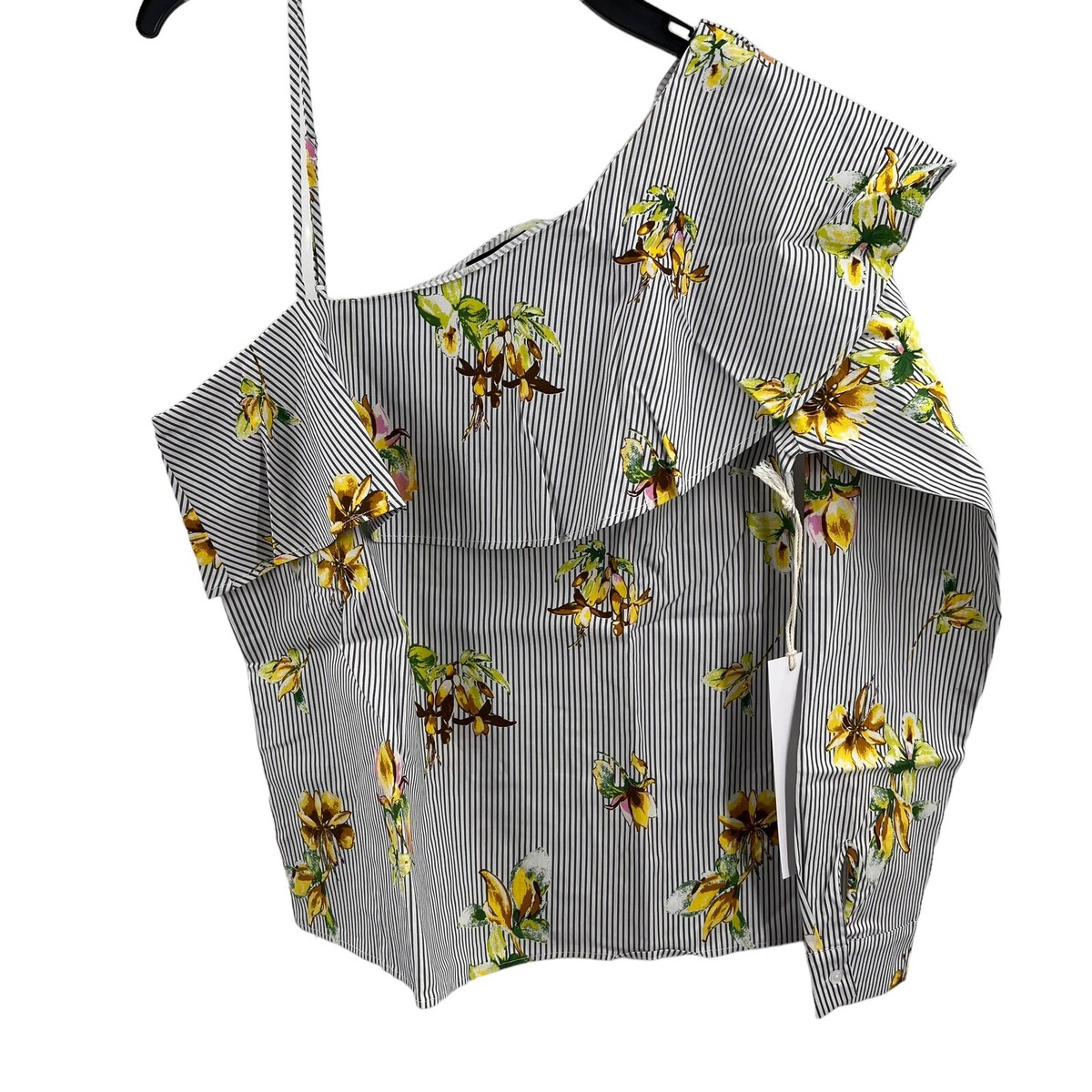 Lumiere Striped Floral One Shoulder Top New Small | eBay