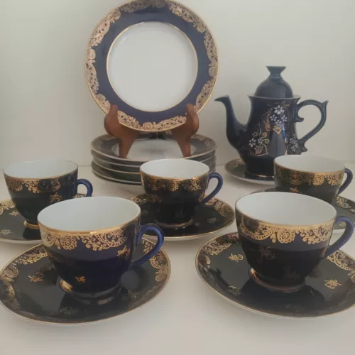  Lomonosov Russian Cobalt Blue Coffee Dessert Set For 5 Made In USSR