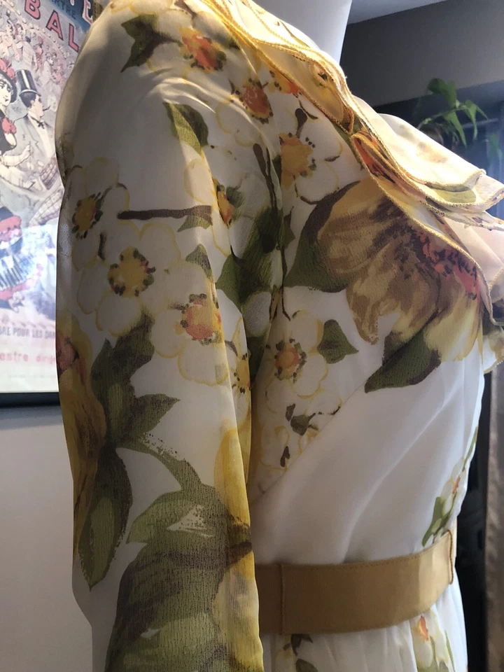 Maxi Vestido Vintage Años 70 Flor de Limón Festival Hippie Boho Floral Talla M Retro Foto 4 de 4