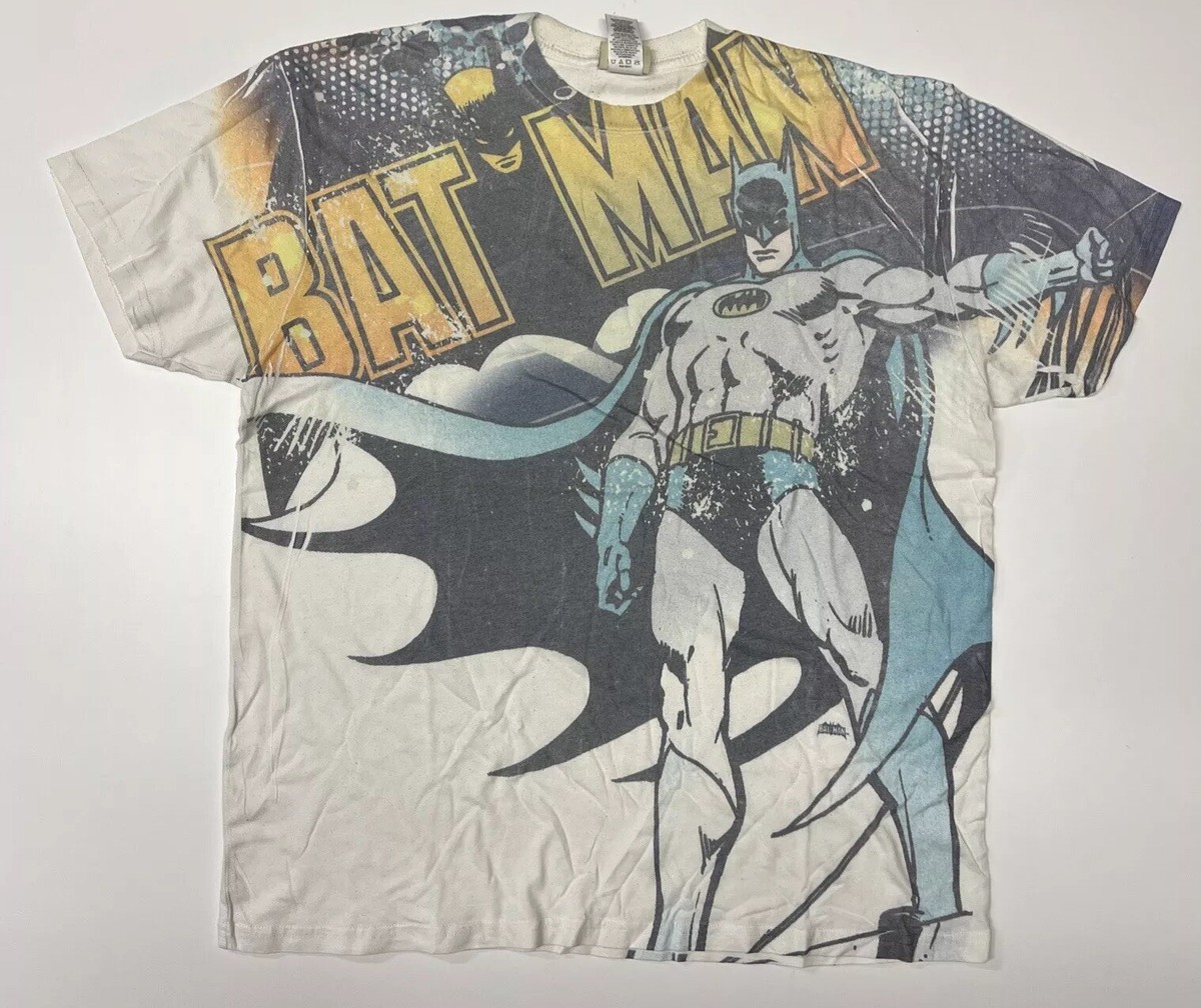 Vintage BATMAN All Over Print White T Shirt DC COMICS Originals 