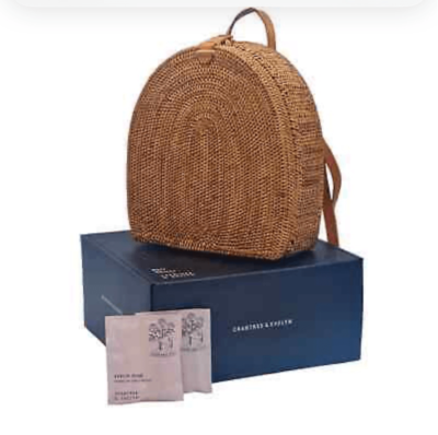 Crabtree & Evelyn wicker/wood backpack purse pocketbook 
