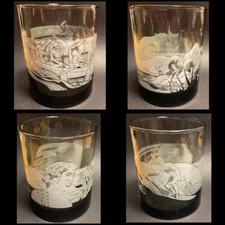 Vtg 1980’s McDonalds Hawaiin Glass SET OF 4 Libbey Brand Smoky Gray Surfing Boat