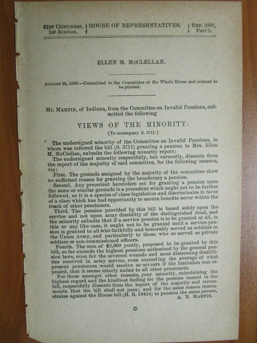 Government Report 8/26/1890 US Military Union Army Soldier 