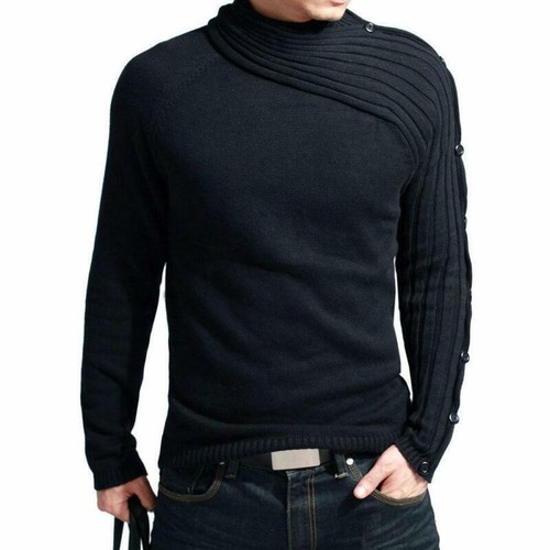 Mens Jumper Knitted Sweater Asymmetric 