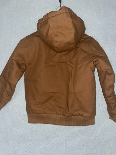 Carhartt Duck Canvas Jacket Boys XS 6 Brown Full Zip Quilted Outdoor Hooded - Picture 2 of 9