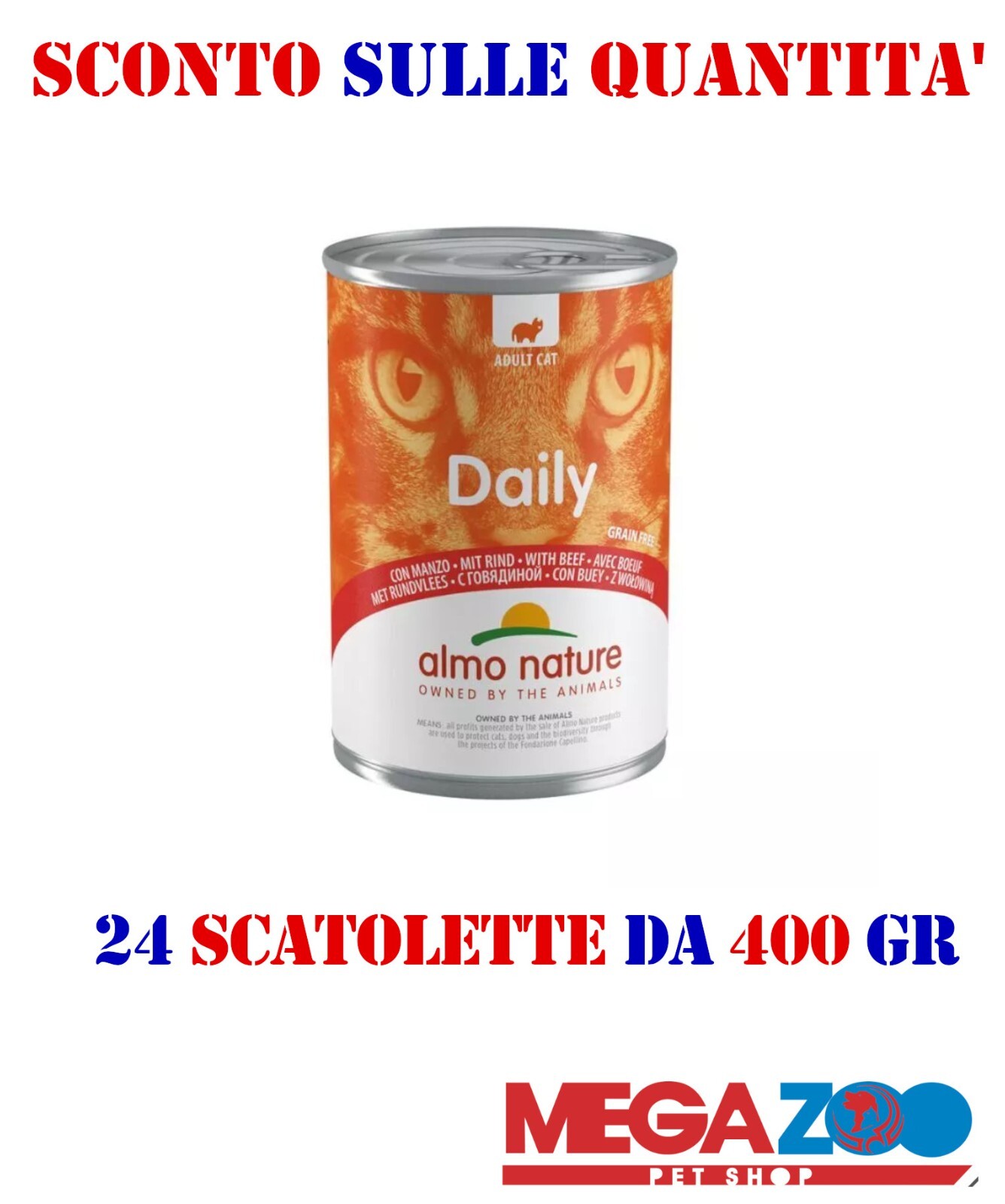 Offerta 24 Scatolette Almo Nature Daily Gatto Manzo 400gr Convenienza