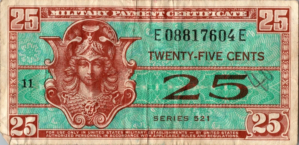 1950s 25 Cents Military Payment Certificate Series 521 - Image 2 of 3