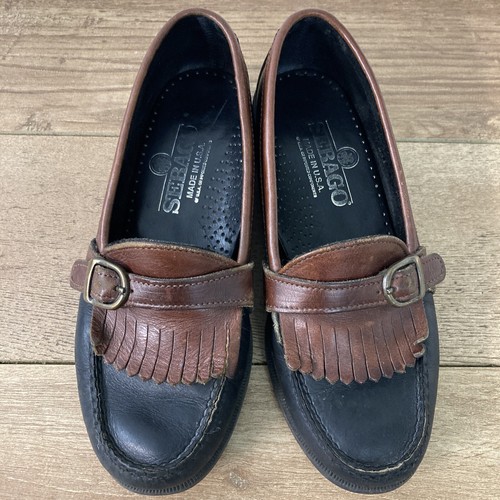 De colección Sebago Mocasín Barco Zapatos Para Mujer 7,5 M Negro Marrón Cuero Hebilla Sin Cordones - Imagen 12 de 12