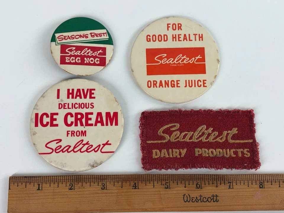 Vintage Sealtest Ice Cream Orange Juice Egg Nog Button Pin Patch - Image 2 of 4
