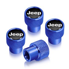 Jeep In Black On Blue Aluminum Tire Valve Stem Caps