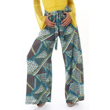 Pantalone palazzo donna patch floreale trousers  taglio ampio cinturino nuovo