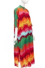 VALAENTINO GARAVANI Waves rainbow logo print silk cotton kaftan dress IT36 XS