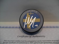 Mikael Backlund Autographed Signed Team Sweden Puck COA Calgary Flames NICE!!