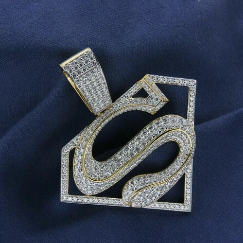 Men's 4 Ct Round Cut Lab Created Diamond Superman Pendant 14K Yellow Gold Plated - Picture 5 of 7