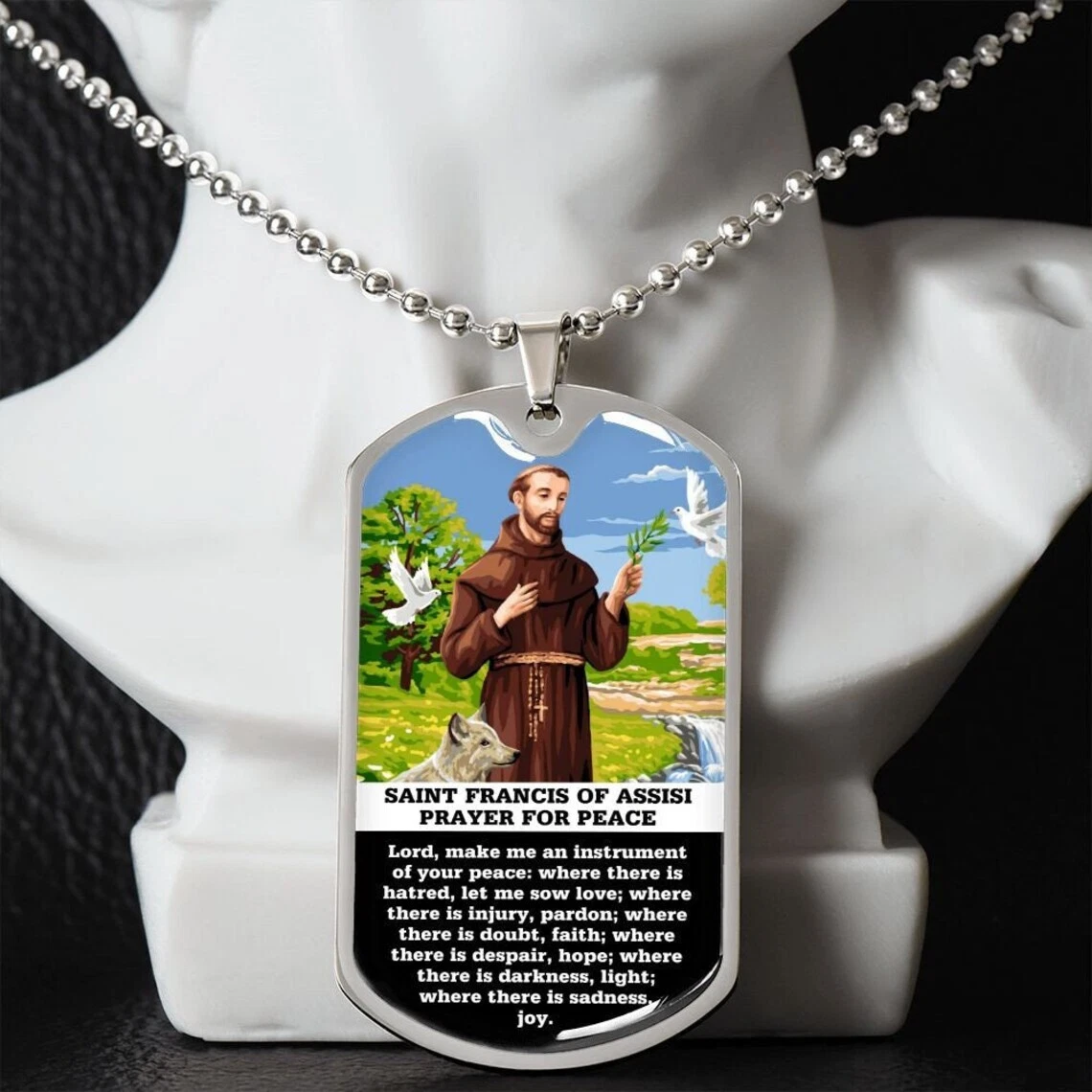 St. Francis of Assisi Prayer Dog Tag Necklace 2 Optional Engraved
