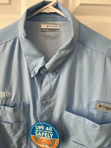 Camisa de Pesca Dupont Azul Claro Columbia Grande - Nueva Con Etiquetas - Imagen 3 de 4