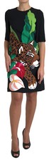 DOLCE & GABBANA Dress Black Tiger Jungle Print Sheath IT50/US14/XXL $3500