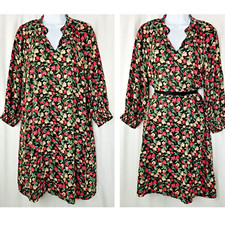Draper James Long Sleeve Black Floral Midi Rayon Dress Size M No Belt Included
