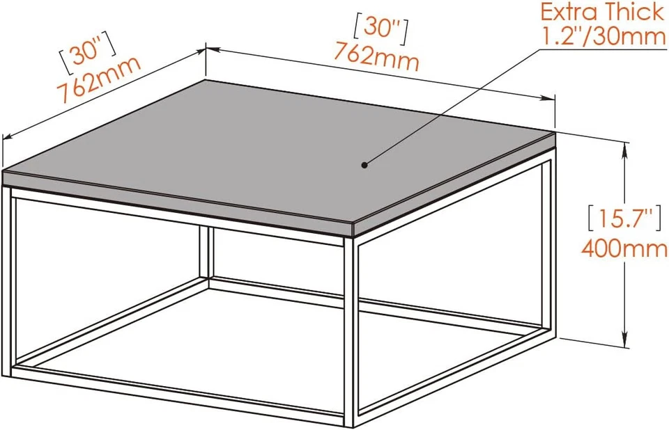 Mesa de centro cuadrada duradera de mármol sintético de 30" con acento de patas de metal para sala de estar Foto 3 de 4