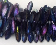 Magic Blueberry Etched, 3x11mm, 25 Mini Daggers, Side Drilled, b  md76 