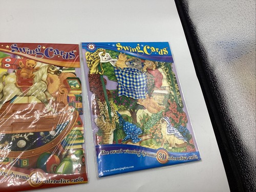 Set Of 3 SANTORO SWING CARDS- 3-D - Greeting Cards Fish Rocking Horse Cats - Picture 4 of 12