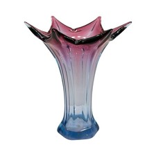 Murano Sommerso Art Glass Vase Purple Blue Handblown Vintage Italian 9" MCM