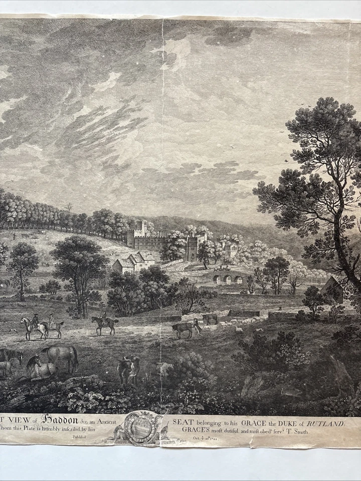 Antiker englischer Landschaftsstich Nordwestansicht von Haddon 1744 - Bild 3 von 4