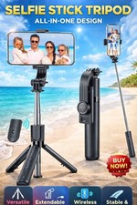 Portable Selfie Stick, 4 in 1 Extendable Phone Tripod Stand with Detachable Wire