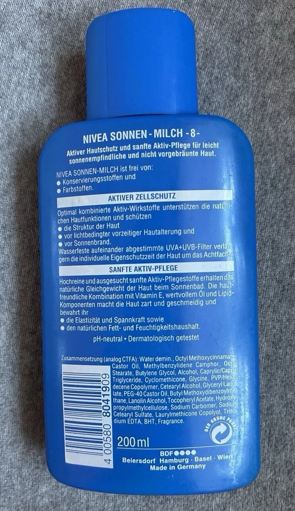 alte Nivea Sonne, Filter 8, UV- Sonnenschutz Feuchtigkeits-Milch
