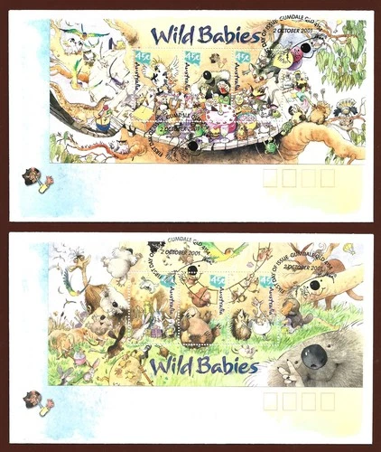 2001 AUSTRALIA " WILD BABIES " ~ PAIR OF FIRST DAY COVERS ~