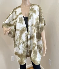 Umgee Open Front Kimono Duster Green Tie Dye Cotton Blend Sz M/L Boho Festival