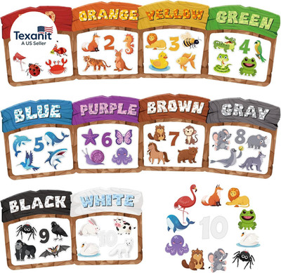 10Pcs Magnetic Color Sorting Set 60 Fridge Magnets for Kids, Cute Animal Refrige