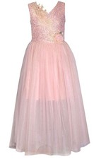 NEW Bonnie Jean Girls Size 16 PINK EMBELLISHED MESH Flower Waist Ballgown Dress